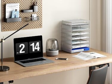 Металевий офісний органайзер EasyPAG A4 з 7 відділеннями, тримач для документів, лоток для файлів, тримач для журналів, лоток для листів, органайзер для паперових журналів, білий, 33,5 x 24 x 43,5 см