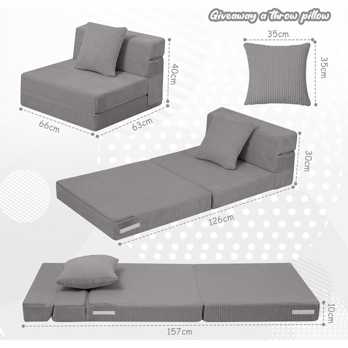 Диван MeMoreCool Cord Play, Дитячий диван, Дитячий диван Glow, Дитячий розкладний диван, Диван-фліп, Дитячий диван, Z-подібне ліжко, Розкладний дитячий диван, Ліжко на підлогу, Розкладний диван для ігрової кімнати, Сірий шнур сірого кольору