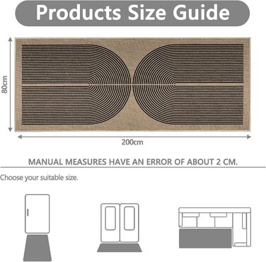 Килимова доріжка Capsulpad для передпокою 80x200 см, кухонний килим з джутовим ефектом, натуральний килим, що миється, чорний, нековзка, кухонна доріжка для коридору, кухні, спальні, балкону, чорного кольору 80 x 200 см (прямокутна)