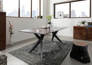 Обідній стіл з масиву дерева Swiss Edge 08 виготовлений з акації - сірий, лакований ніжки матово-чорного кольору 140x90 см обідній стіл з масиву дерева, 24.DE