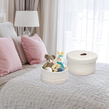 Набір із 2 кошиків для зберігання з кришками, маленький, органайзер для пеленального столика, місце для зберігання косметики, аксесуари для ванної кімнати, білий