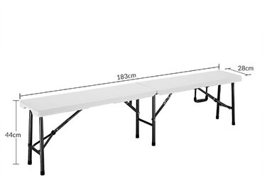 Набір з 2 пивних лавок складна 8 осіб 183 см Пластикова розкладна лавка Складна пивний сад Кемпінгова лавка Пивні лавки Набір пивних лавок Садова лавка біла