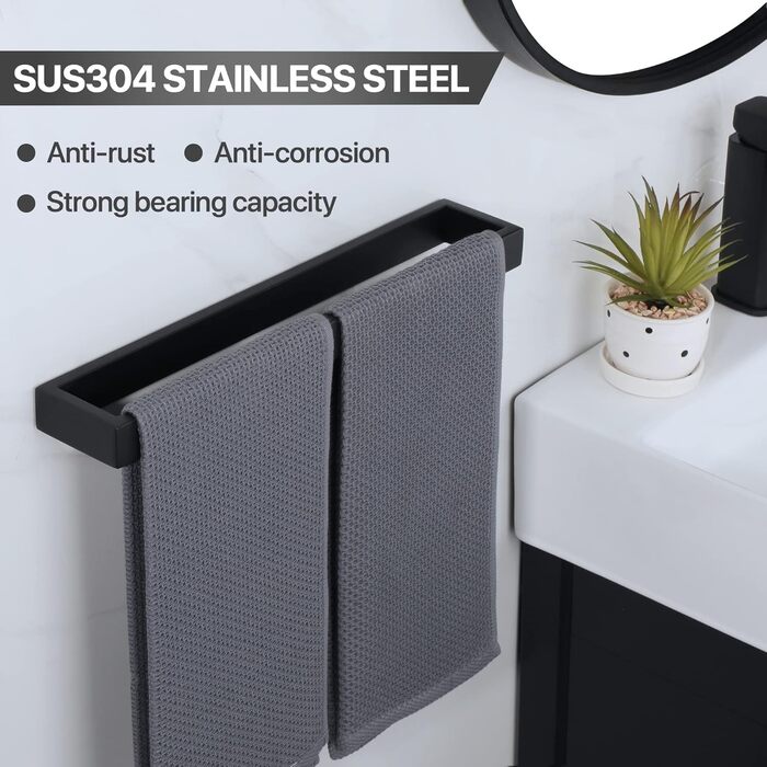 Тримач для рушників SAYAYO Чорний тримач для рушників для ванної кімнати Тримач для рушників для гостей Настінний тримач для рушників з нержавіючої сталі для ванної та кухні 40 см