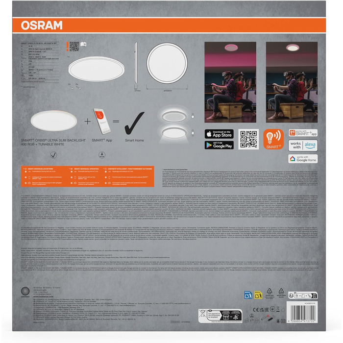 Світлодіодна панель Osram SMART Orbis 400мм, Білий, RGBTW, WiFi, Backlite, Ultraslim