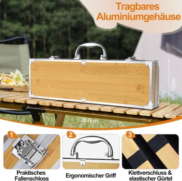 Набір інструментів для гриля барбекю, 4-предметний набір інструментів для гриля з нержавіючої сталі для грилювання на свіжому повітрі, кемпінгу, набір для гриля, подарунки для чоловіків на День батька, дні народження з футляром для зберігання, загальний