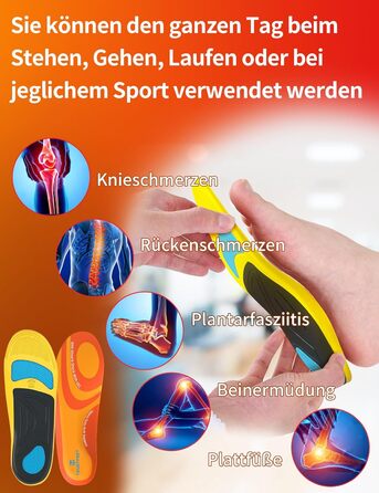 Ортопедичні устілки для комфорту на роботі протягом усього дня, устілки з високою підтримкою склепіння стопи при плантарному фасціїті, п&39ятковій шпорі, плоскостопості, болю в стопі, розподіляють тиск на стопу - XL (EU 46-48) 31 см Змішана (помаранчева ж