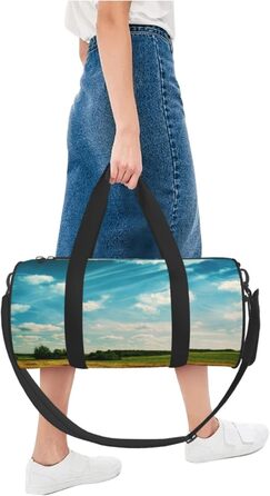 Спортивна сумка, дорожня сумка, сумка для подорожей, з принтом Пшеничне поле, сумка на нічліг, чорна, універсальний розмір