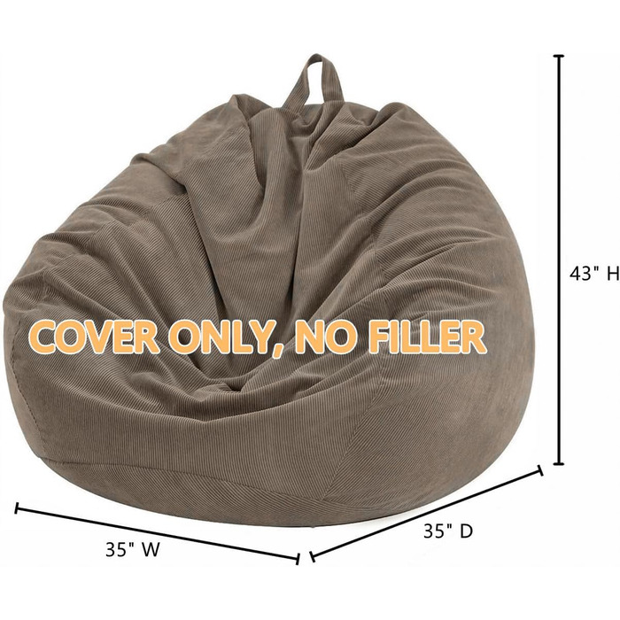 Крісло-мішок Nobildonna для дітей та дорослих, лише чохол (без наповнювача) для дивана з м&39якими іграшками, 110 x 89 см, теплий сірий колір, велике (лише чохол)
