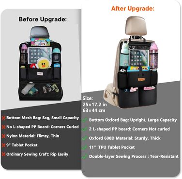 Організатор для автомобільних сидінь SURDOCA - покращене заднє сидіння 4-го покоління для 11-дюймового планшета, 8 кишень, місце д