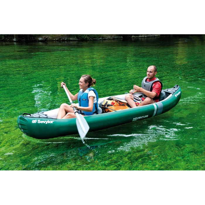 Каное Sevylor Adventure Plus надувне каное для 2 осіб 1 дитини, складне байдарка з міцною зовнішньою оболонкою з поліестеру, висока стійкість на воді. Одномісне