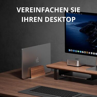 Підставка для ноутбука з дерева та алюмінію Muso - вертикальна. Компактний регульований тримач для MacBook Pro/Air, iPad, Samsung, планшетів та ноутбуків.