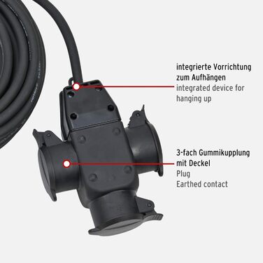 Подовжувач на будівельному майданчику Brennenstuhl з 3-смуговою гумовою муфтою IP44 (10 м, з інтегрованим кріпленням для кріплення, для внутрішнього та зовнішнього використання) Подовжувач 10 м H07RN-F3G 1,5