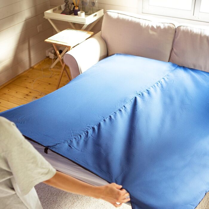 Ультралегкий спальний мішок 2-в-1 із блискавкою (лівий або правий) тонкий, зручний дорожній спальний мішок та дорожня ковдра XL в одному - літній спальний мішок, внутрішній спальний мішок темно-синього кольору - блискавка праворуч