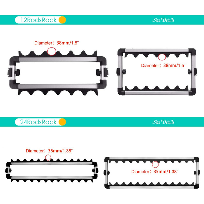 Підставка для вудок тримач для вудок з алюмінієвого сплаву, до 24 вудок, органайзер для зберігання вудок у гаражі або будинку, стійка на 24 вудки, сріблясто-чорна