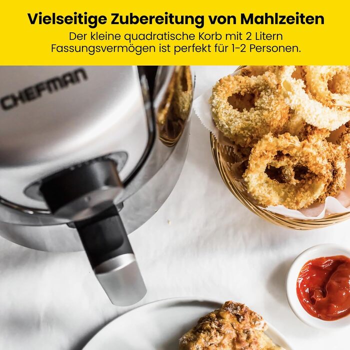 Фритюрниця Chefman TurboFry 1,9 літра, компактний розмір, 60-хвилинний таймер для швидкого та здорового приготування, для картоплі фрі, курки, м'яса, риби, овочів, можна мити в посудомийній машині, чорний