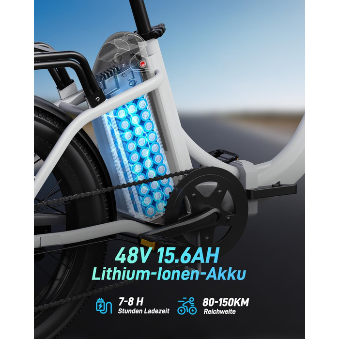 Електричний велосипед DYU C9 E-Bike для чоловіків та жінок - Електровелосипед з акумулятором 48 В 15,6 Аг, колесами 20 x 3,0 дюйма, 7-ступінчастою коробкою передач зі світлодіодним дисплеєм, двигуном 250 Вт та швидкістю 25 км/год, запасом ходу до 150 км, 