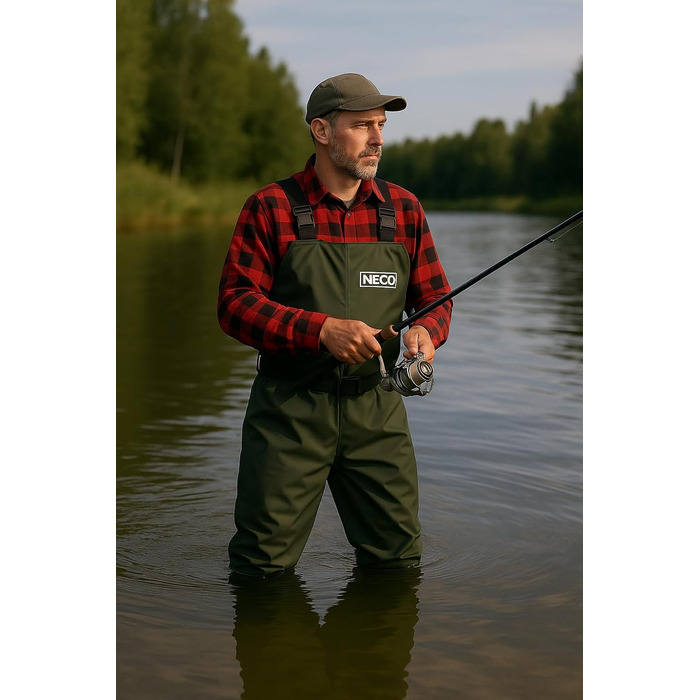 Водонепроникні вейдерси NECO з чобітьми, унісекс рибальські штани з ПВХ з регульованими ремінцями, штани для ставка, штани для захисту від повені для рибалок, сільського господарства, садівництва та обслуговування водотоків, розмір 46