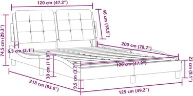 Каркас ліжка vidaXL, Ліжко зі світлодіодним підсвічуванням без матраца, узголів&39я Zadar, каркас ліжка з фанерними ламелями, двоспальне ліжко для спальні, білий чорний 120x200 см