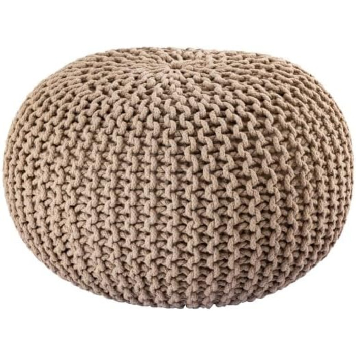 Пуф Abato Ø 55 см В&39язаний табурет/табуретка/підлогова подушка, екологічно чистий, веганський, справедлива торгівля, вантажопідйомність 150 кг, сучасний, для вітальні, спальні та дитячої кімнати, чорний, сірий, білий, бежевий