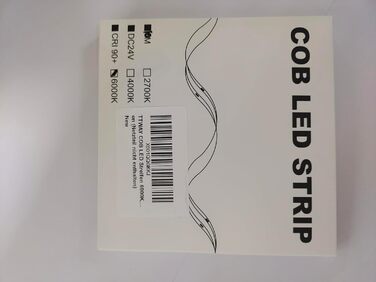 Світлодіодна стрічка TTWAY COB Тепла біла світлодіодна стрічка з 384 світлодіодами / м, CRI 93, DC24V, 8 мм роз'ємом для качана, рівномірним світлом, світлодіодною стрічкою для прикраси спальні (блок живлення не входить в комплект) (6000k, 10M)