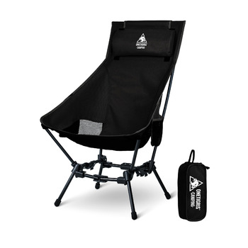 Крісло для кемпінгу OneTigris DRAGONHIDE, висока спинка, складне, вантажопідйомність 125 кг, легке складне кемпінгове крісло, складне рибальське крісло з 2 боковими кишенями, надлегке складне крісло для використання на свіжому повітрі, для походів, чорне