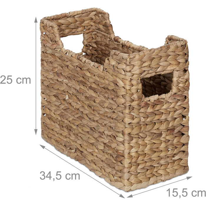 Стійка для газет Relaxdays, водяний гіацинт, висота та ширина 25 x 34,5 x 15,5 см, плетений тримач для документів, органайзер, натуральний колір