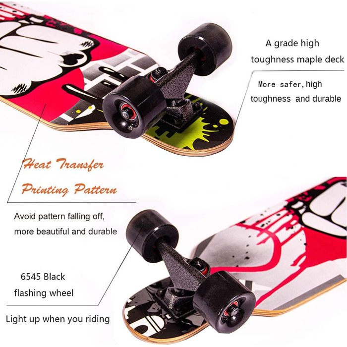 Лонгборд Sumeber Graffiti 31" Drop-Through Cruiser LED – freeride з світними PU колесами 95A, 9-шаровий клен, для дівчат, новачків, дітей та дорослих