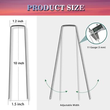 Скоби для ландшафту Gtongoko 10 дюймів 11 калібру, 120 шт., садові кілки, модернізовані кілки для намету, оцинковані штифти SOD, земляні кілки, дворові кілки для бар&39єру від бур&39янів, тканинні кілки для покриття рослин, вуличний декор