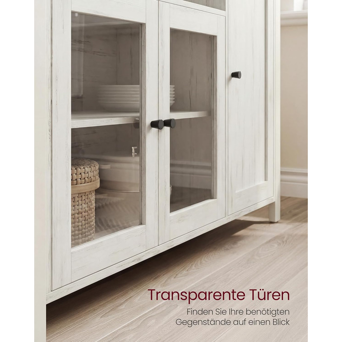 Сервант, Кухонна шафа, Шафа для зберігання, з 3 дверцятами, для вітальні, кухні, їдальні, 33 x 110 x 75 см, Сільський стиль, Медово-коричневий - Вінтажний білий LSC096WJ02 Медово-коричневий Вінтажний білий