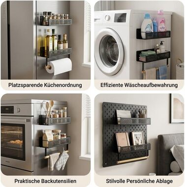 Набір магнітних підставок для спецій, 4 предмети (2 великі 2 маленькі) - Зі штангою для кухонного паперу, надзвичайно сильним магнітом, не потребує свердління - Універсальний органайзер для спецій для холодильника, кухні та стіни