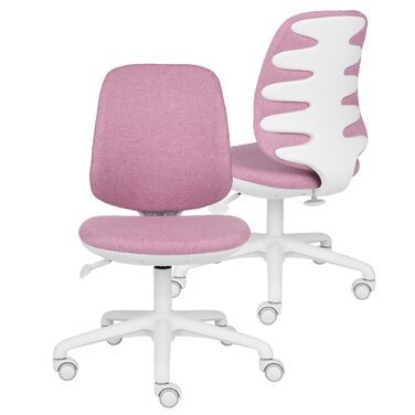 Обертовий стілець для дітей та підлітків, Active White, з регульованою глибиною спинки, ергономічними пазами на спинці, максимальне навантаження до 150 кг, сприяє правильній поставі. (Білий/Рожевий)