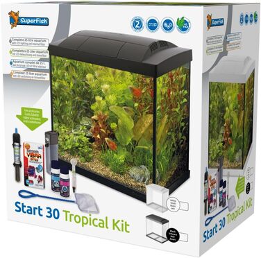 Набір для акваріума SuperFish SF Tropical Set 30 чорний, включаючи фільтр, нагрівач, кондиціонер для води, сітку, термометр та корм