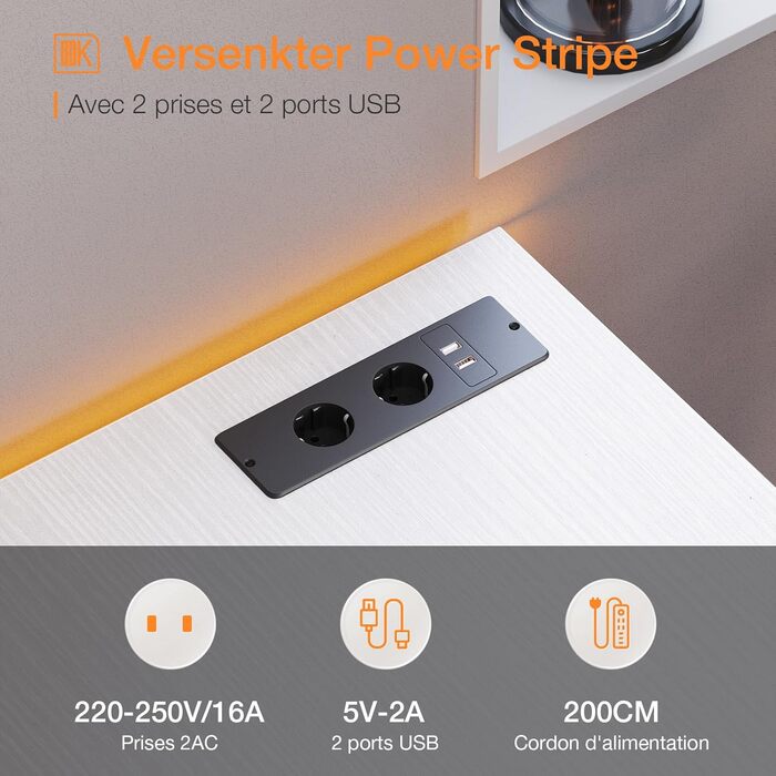 Письмовий стіл ODK з 3 тканинними шухлядами, 120x48x75,5 см, Комп&39ютерний стіл з 2 розетками та USB-портами, Двосторонній ПК-стіл, Офісний стіл для домашнього офісу, Білий 120x48x75,5 см Білий