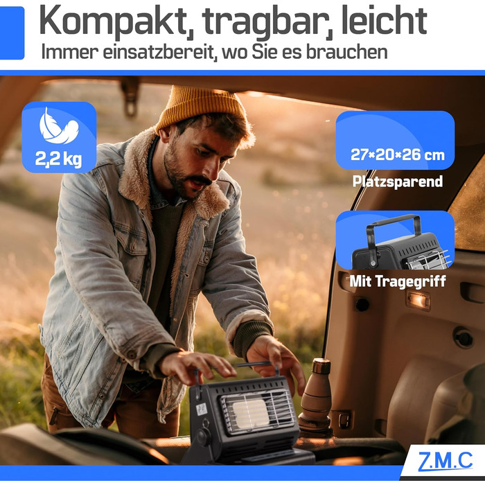 Портативний керамічний газовий обігрівач та плита ZMC 2-в-1 1,3 кВт, з підключенням для зрідженого газу 20 газових картриджів, кемпінгова плита з п&39єзорозпалом, кемпінговий обігрівач, газовий обігрівач для використання на вулиці, в наметах, на терасах, 