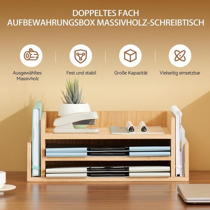 Дерев&39яний органайзер для столу KIRIGEN, папка та лоток для листів, пошти та документів, 3-рівневий офісний органайзер, сортувальник листів, тримач для телефону, лоток для файлів з натурального дерева, натуральний колір