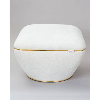 Великий пуф/табурет з м&39якої ведмедевої тканини білого кольору, сучасний, квадратний, зручний для вітальні, спальні, оздоблення зі штучної шкіри золотого кольору, висота приблизно 43 см, колір білий.