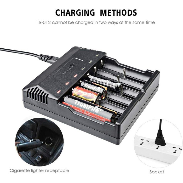 Універсальний зарядний пристрій TrustFire TR-012 - інтелектуальний зарядний пристрій з 6 зарядними відсіками для кількох акумуляторів, що перезаряджаються, літій-іонних акумуляторів 3.7V 18650 14500 18350 16340 10440