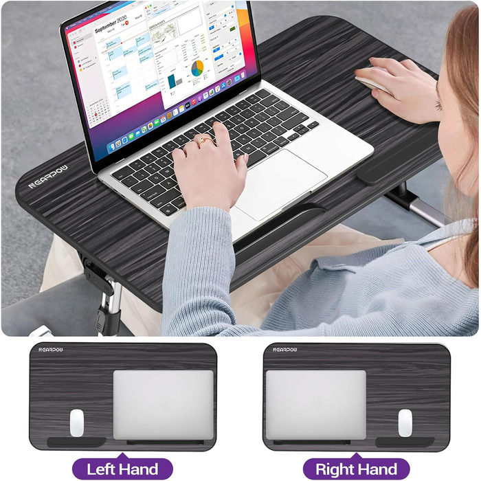 Стіл для ноутбука та сніданку Nearpow (великий розмір), регульований підставка для ноутбука на ліжко, портативний мобільний стіл з відкидними ніжками, складаний столик на коліна для дивана, ліжка, підлоги, великий розмір, чорний