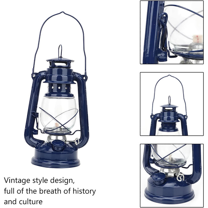 Газова лампа, гасова лампа, гасовий штормовий ліхтар зі скляною колбою, вінтажний кемпінговий ліхтар, портативний підвісний ліхтар для походів на свіжому повітрі, пікніків, декору для дому (синій)