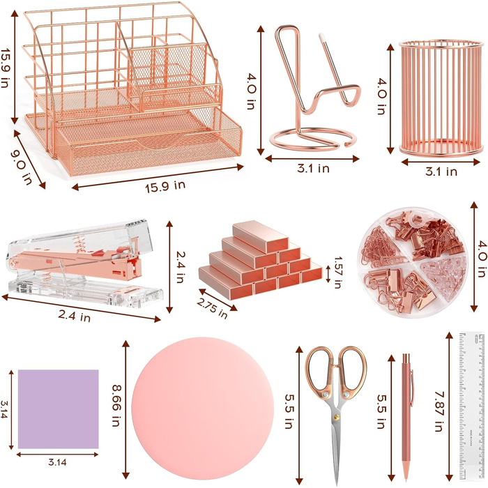 Органайзер для форм BALORIZ Набір канцелярських товарів Органайзер Стіл Офісний органайзер з рожевого золота для школи та домашнього господарства зі степлером, килимком для миші, тримачем для ручки, тримачем для телефону, ножицями, ручкою тощо