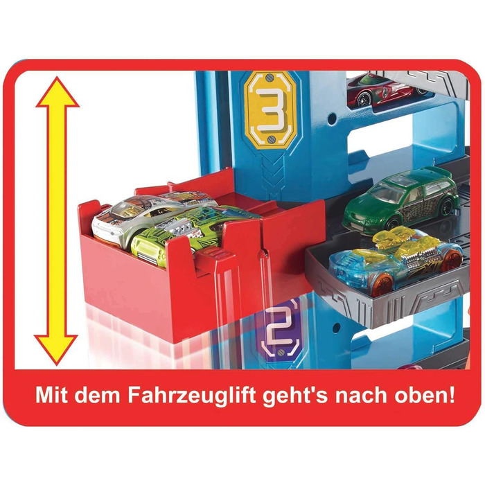 Гараж, Hot Wheels Гараж акули, вкл. 2 іграшкові машинки, з гоночним треком, петляючими доріжками, іграшковим підйомником і місцем