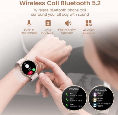 Жіночий смарт-годинник RUXINGX з функцією телефону, 1,32-дюймовий HD Full Touch екран, наручний годинник з монітором серцевого ритму SpO2, монітором менструального циклу, монітором сну, крокоміром, трекером калорій, фітнес-трекером, IP68, сумісний з iOS/A