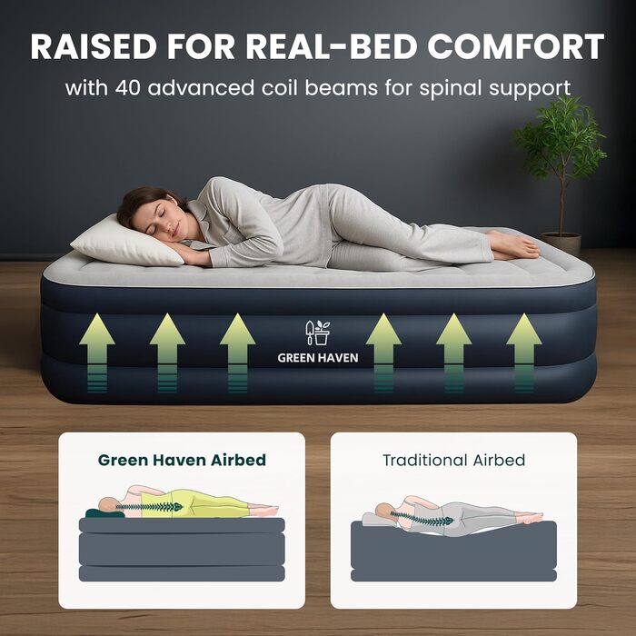 З вбудованим електричним насосом - Самонадувальний надувний матрац з сумкою для зберігання - Водонепроникний та міцний кемпінговий надувний матрац для використання в приміщенні та на вулиці, односпальне ліжко, чорний