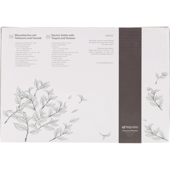 Скляний чайник Impolio PREMIUM LED з регулюванням температури функція збереження тепла, ситечко для чаю з нержавіючої сталі насадк