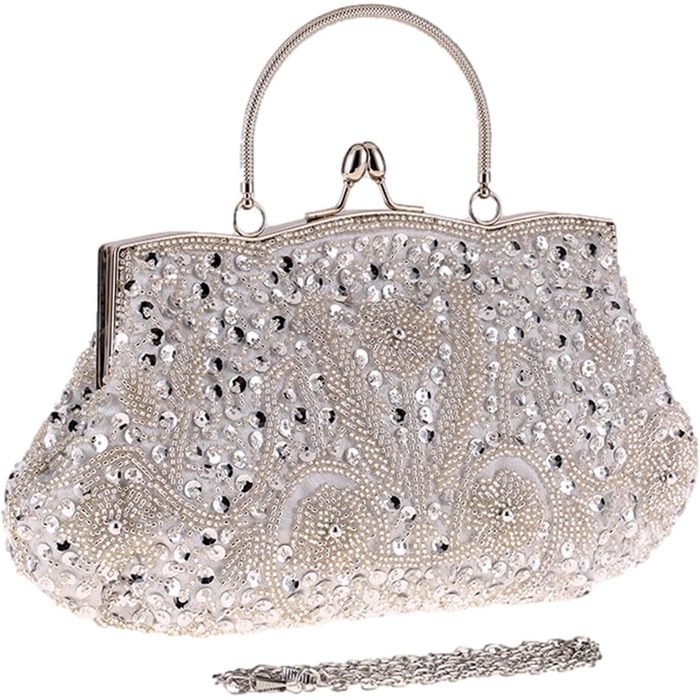 Клатч Перлинний Вечір - Розкішна жіноча сумочка з перлів та ланцюжка для вечірок та урочистих подій. Срібляста перлинна сумочка для нареченої.