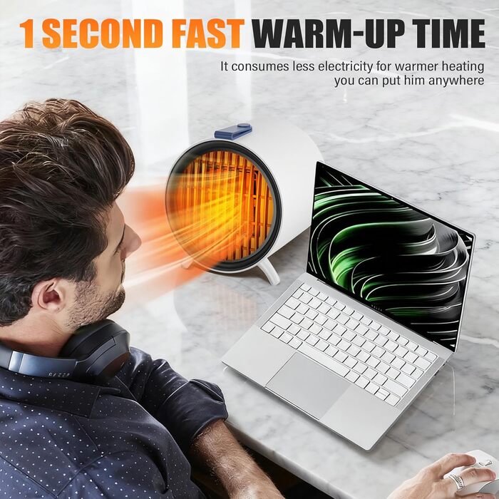 Тепловентиляторний обігрівач, керамічний PTC вентиляторний обігрівач, міні-керамічний вентиляторний обігрівач, змінна швидкість, захист від перекидання та перегріву, портативний електричний обігрівач для офісу, столу, спальні, використання в приміщенні, б