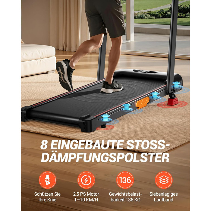 Складана бігова доріжка для домашнього використання, бігова доріжка з нахилом 15, бігова доріжка з нахилом, максимальне навантаження 136 кг, нахил 15