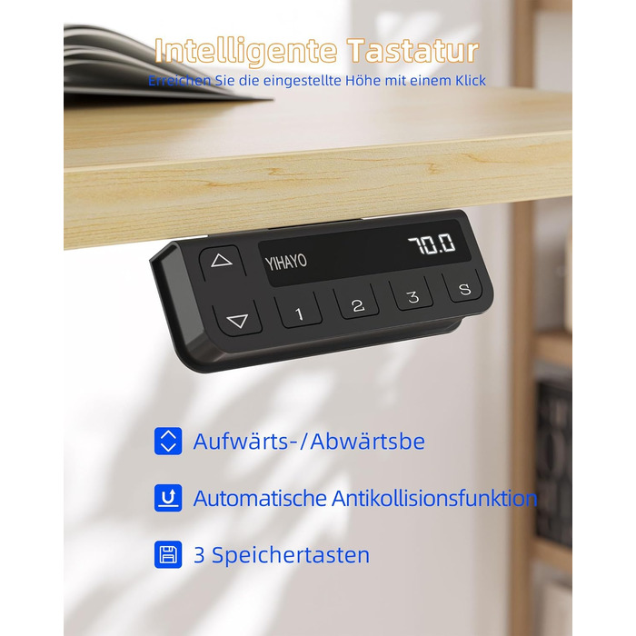 Письмовий стіл з регульованою висотою 120x60 см, Електричне регулювання висоти стіл, Стіл з регульованою висотою для роботи стоячи з функцією пам&39яті, Каркас натурального білого кольору/Стільниця натурального кольору 120 x 60 см