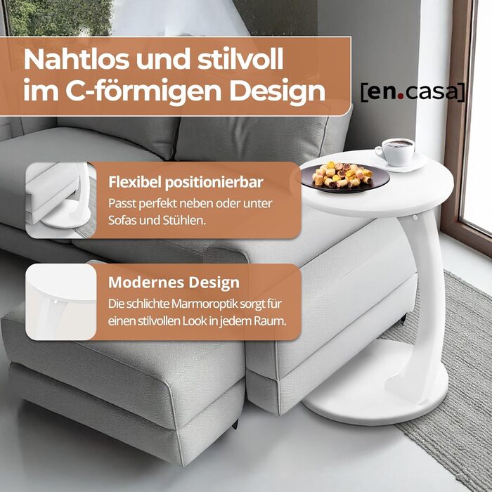 Журнальний столик Holeby, журнальний столик, столик для дивана на колесах, журнальний столик, столик для ноутбука, С-подібна форма, стіл для вітальні, стіл на колесах, кругла стільниця, журнальний столик, 56 x Ø 38 см, журнальний столик, білий