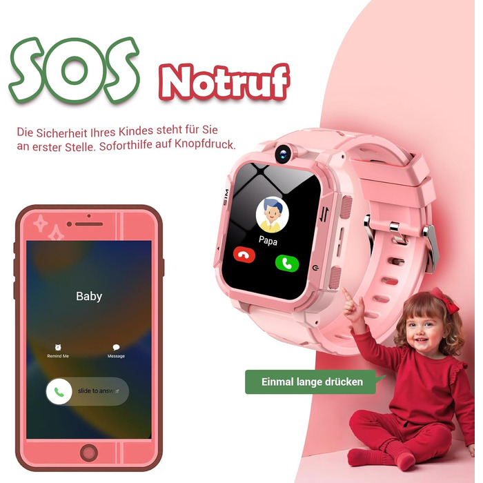 Розумний годинник Blackview Kids, слот для SIM-картки, LBSWiFiGPS-трекер, функція 4G, екстрений виклик SOS, телефонні дзвінки, відеодзвінки, голосовий чат, SMS, шкільний режим, дитячий годинник для дівчаток та хлопчиків, 4G - персиково-рожевий